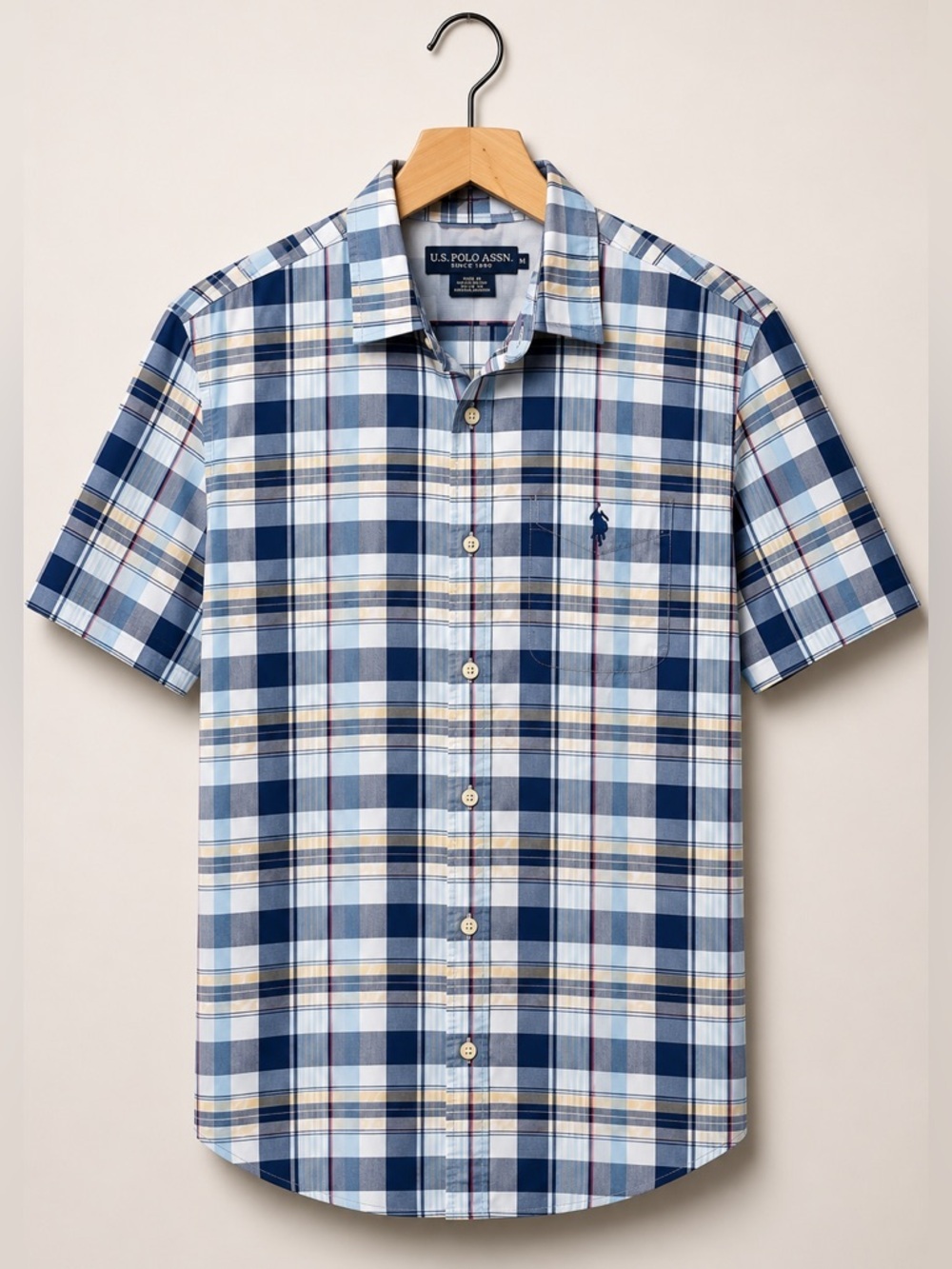 U.S. Polo Assn. 100% Cotton Men's Plaid Short-Sleeve Button-Up Shirt (293)